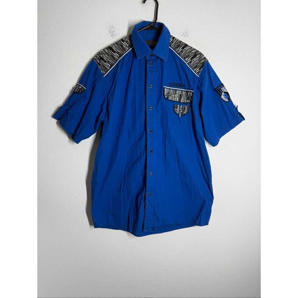 Coogi Shirt Mens Medium Blue Button Up Short Sleeve Casual